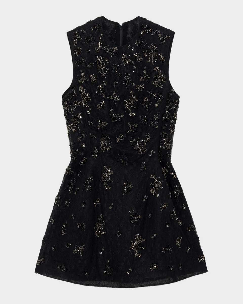 Evelina Crystal-Embellished Lace Mini Dress
